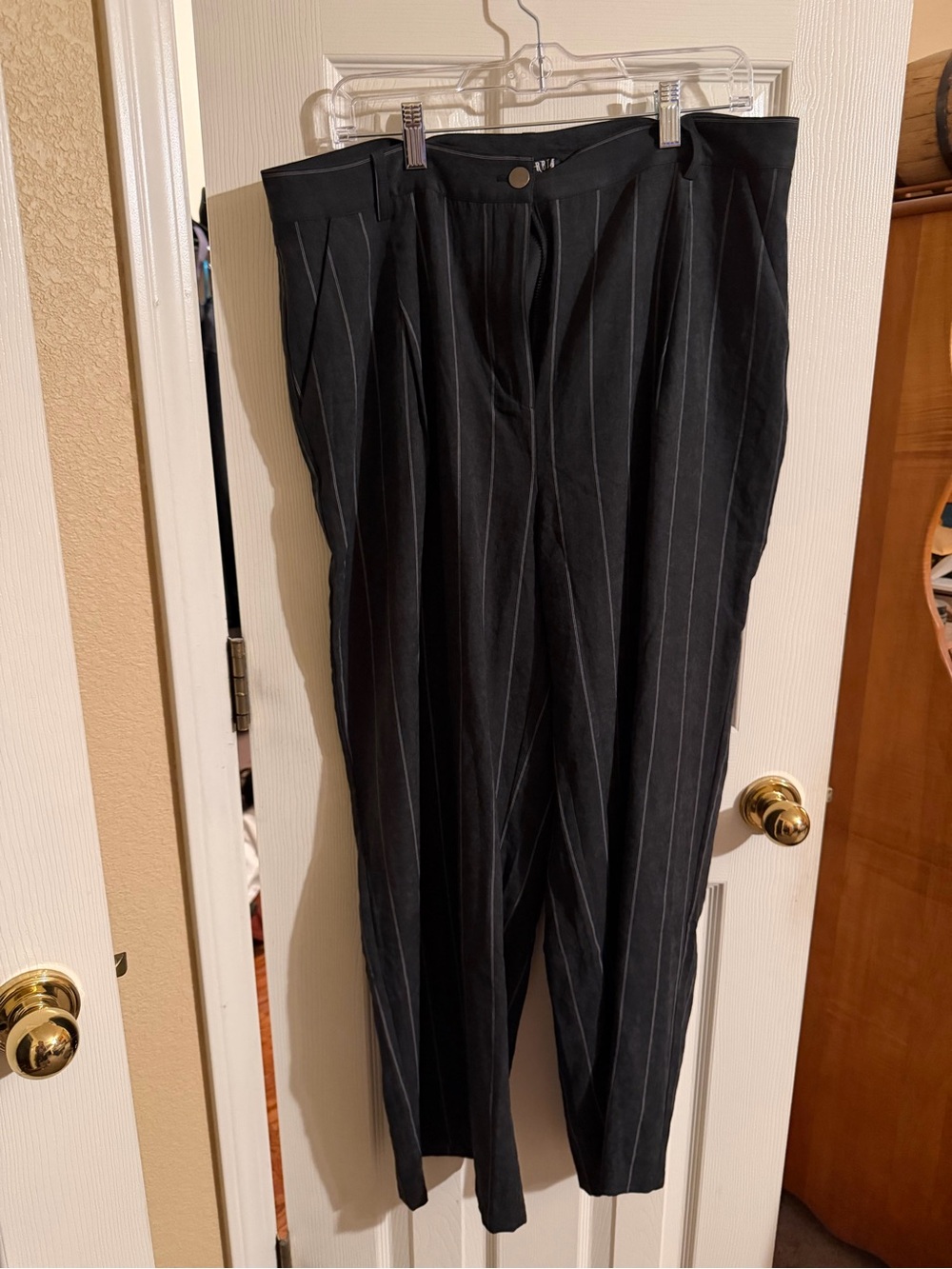 Disturbia Black Pinstripe Pleated Tapered Trousers